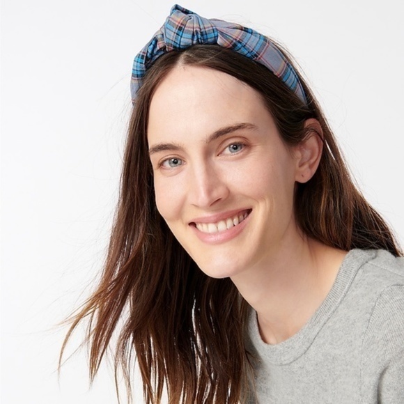 J. Crew Blue Plaid Knot Headband - Picture 1 of 2